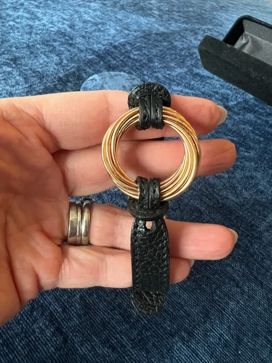 Milor Italy Bronze Leather Bracelet Black Strap Gold Tone Ring New in Box - Picture 8 of 16